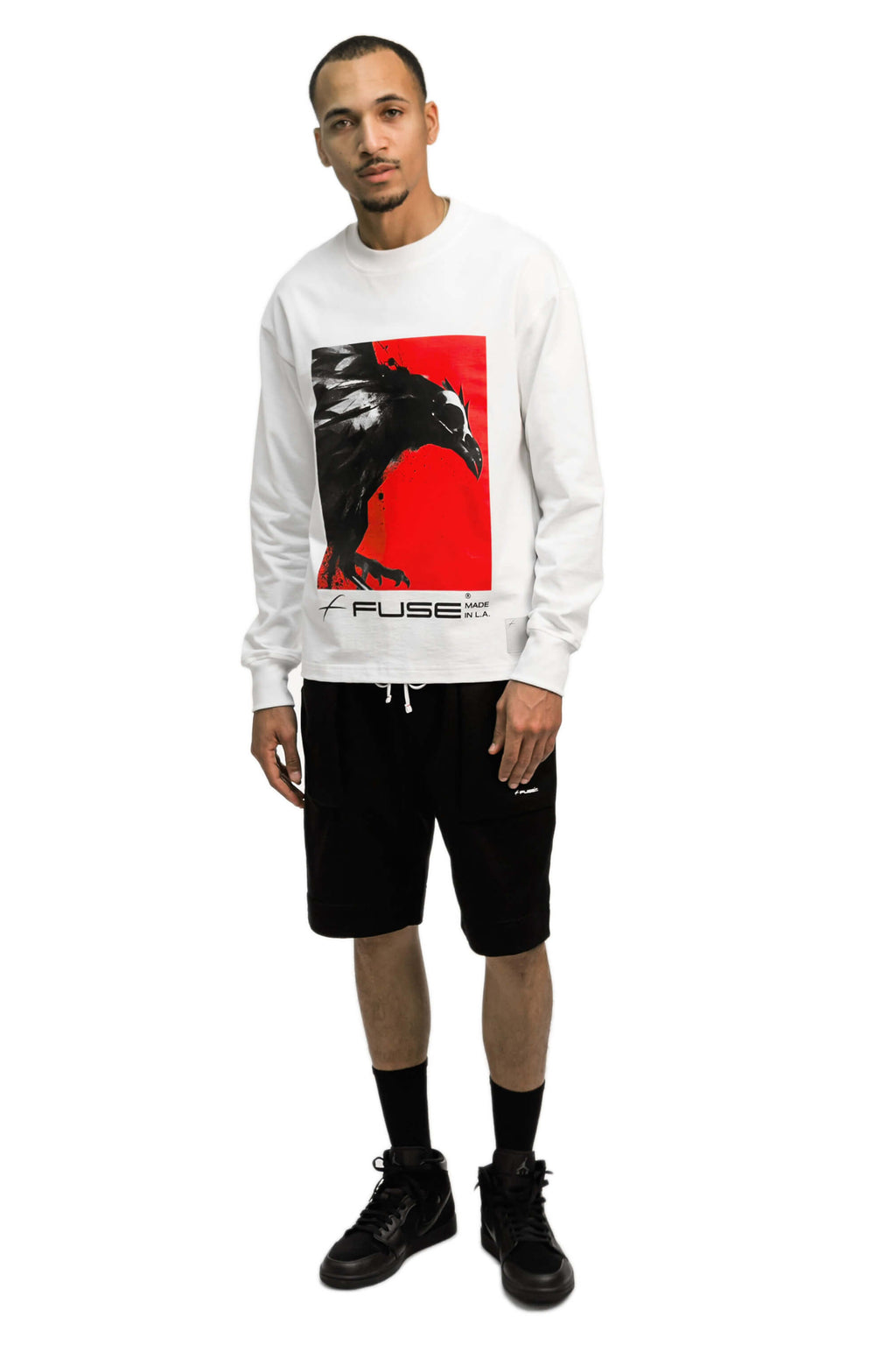 Fuse Los Angeles Red Box Bird Heavy Weight Mock Neck Tee in Fuse Los Angeles Red Box Bird Heavy Weight Mock Neck Tee in