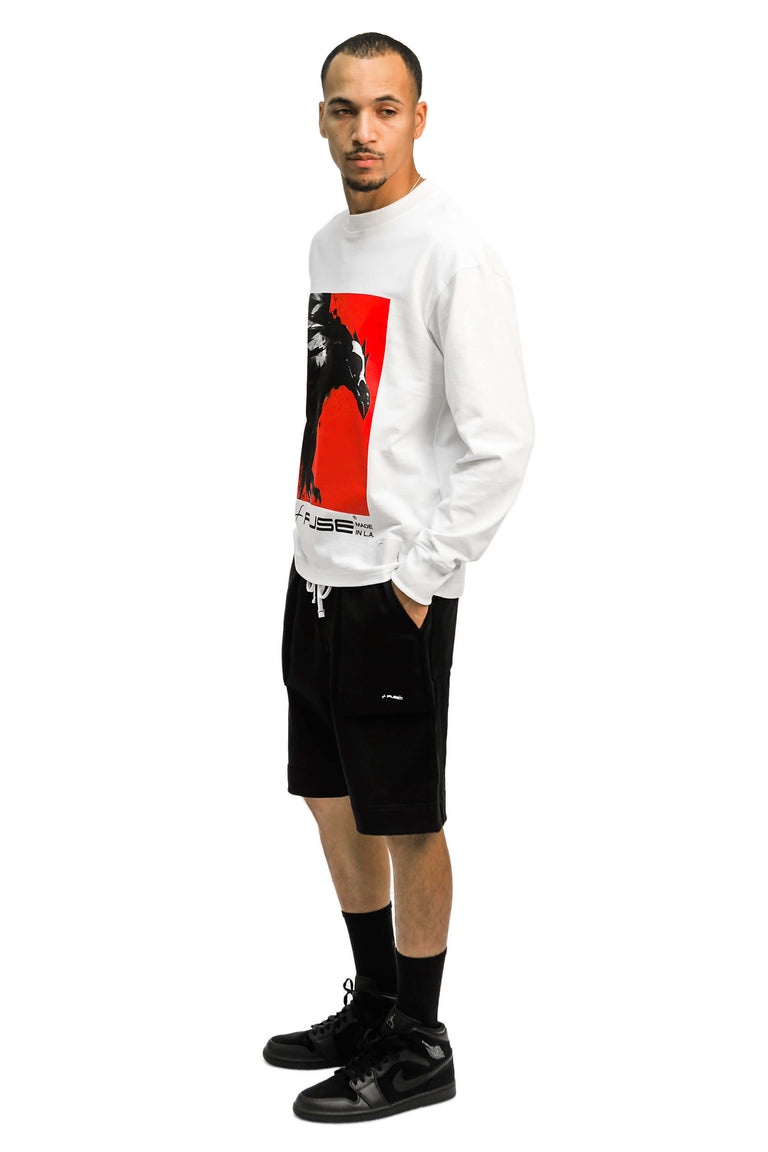 Red Box Bird Heavy Weight Mock Neck Tee - White