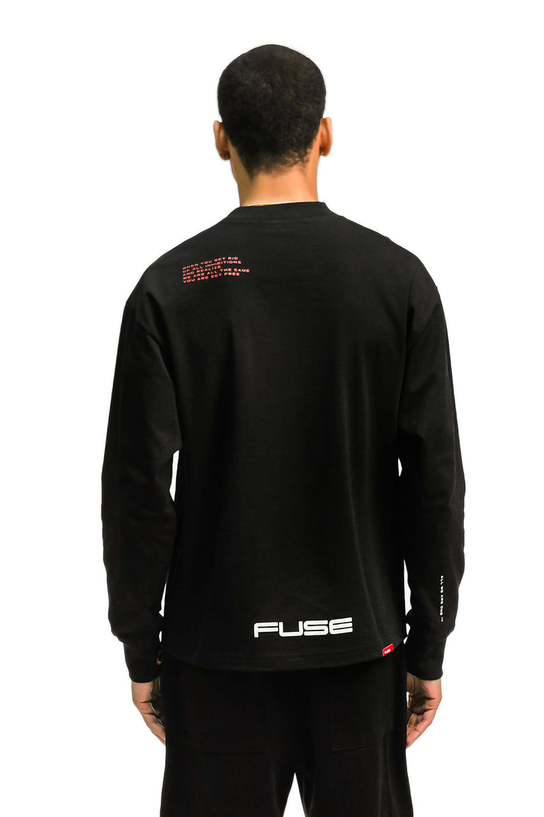Red Box Bird Heavy Weight Mock Neck Tee - Black