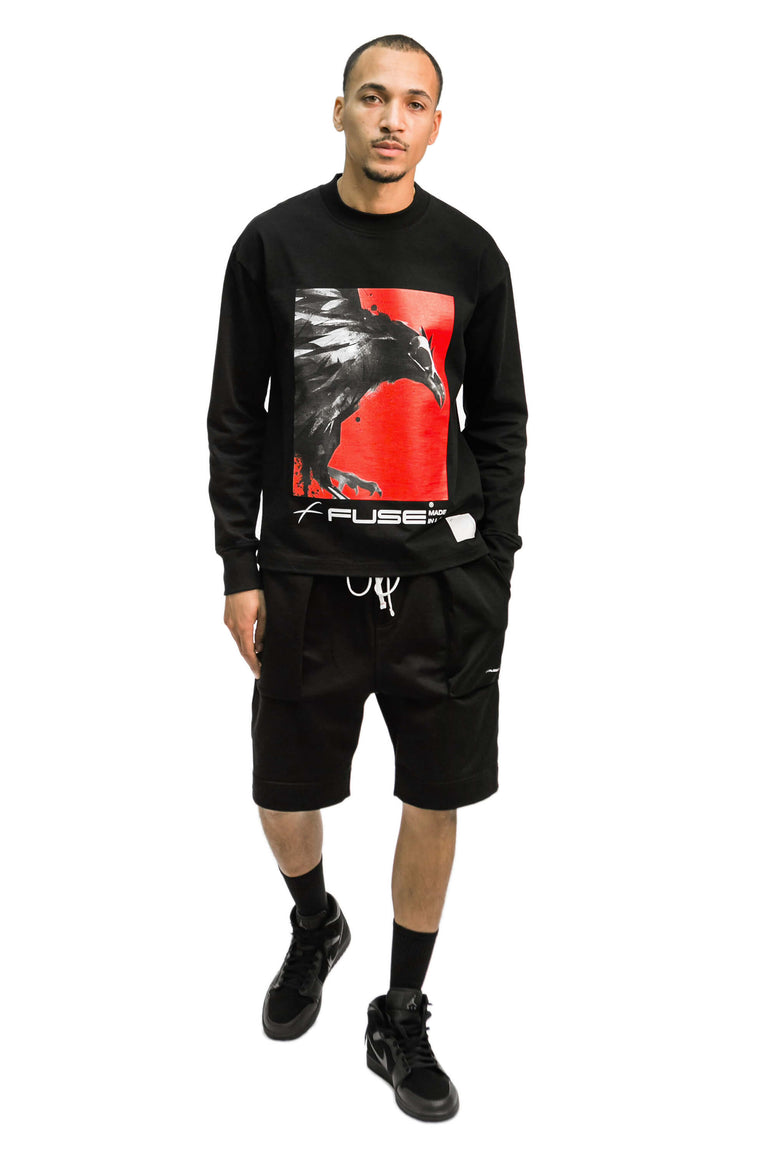 Red Box Bird Heavy Weight Mock Neck Tee - Black