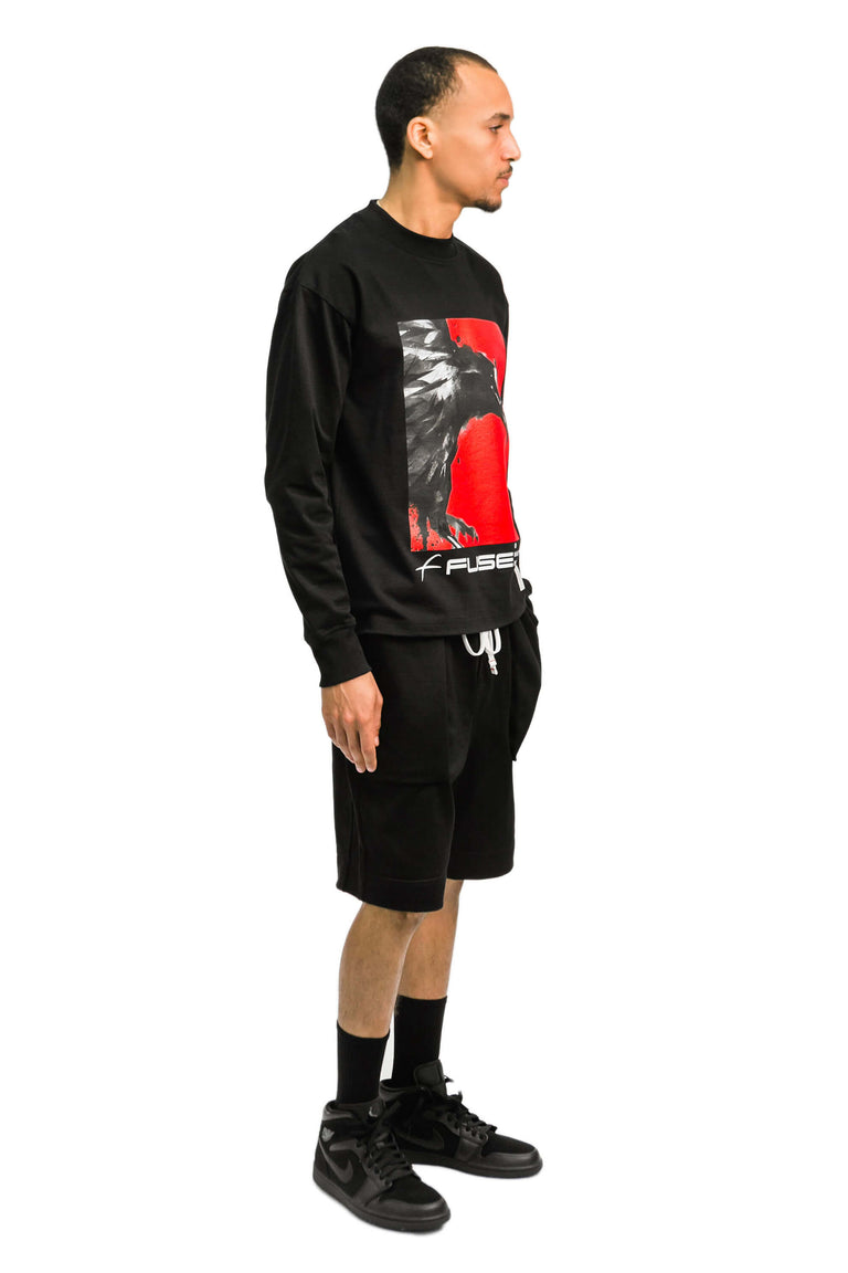 Red Box Bird Heavy Weight Mock Neck Tee - Black