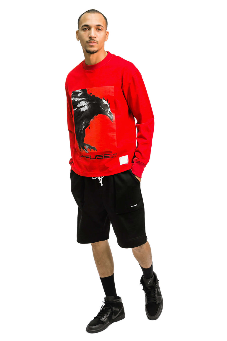 Red Box Bird Heavy Weight Mock Neck Tee - Red