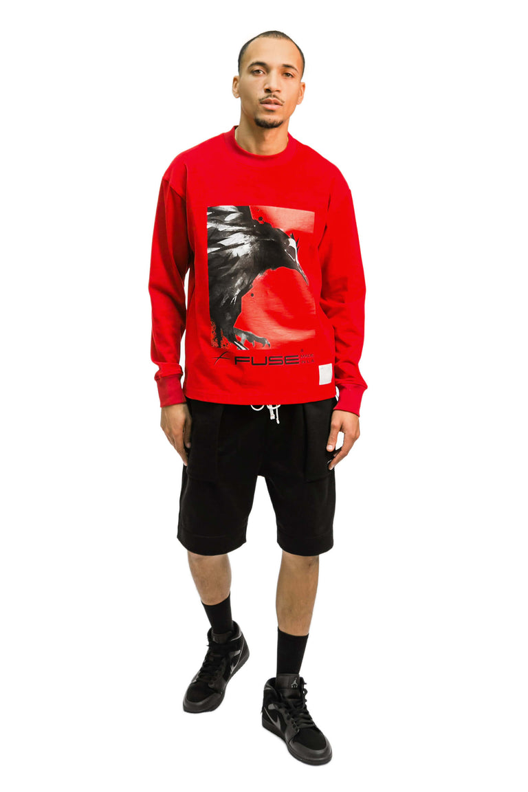 Red Box Bird Heavy Weight Mock Neck Tee - Red