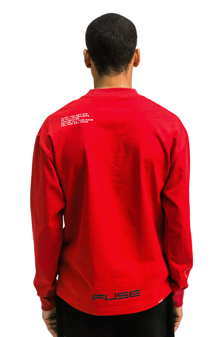 Red Box Bird Heavy Weight Mock Neck Tee - Red