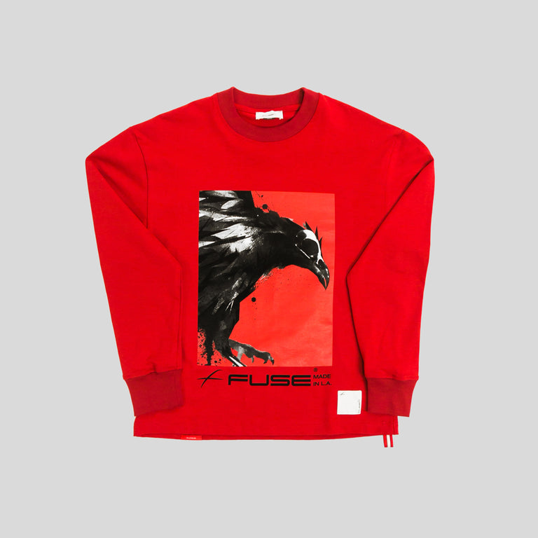 Red Box Bird Heavy Weight Mock Neck Tee - Red