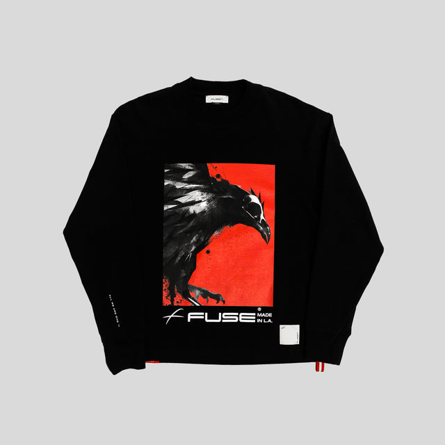 Red Box Bird Heavy Weight Mock Neck Tee - Black