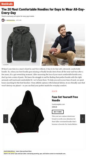 FUSE FEATURED IN MEN'S HEALTH - TOP 20 MOST COMFORTABLE HOODIES